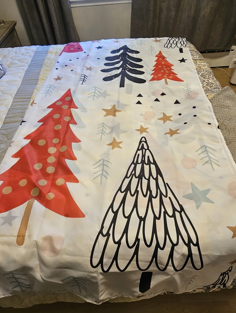 Christmas Tree Holiday Shower Curtain with Hooks Modern Festive Design